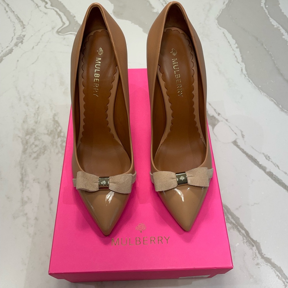 Mulberry - Bow high heel pump in Biscuit Brown size 39.5